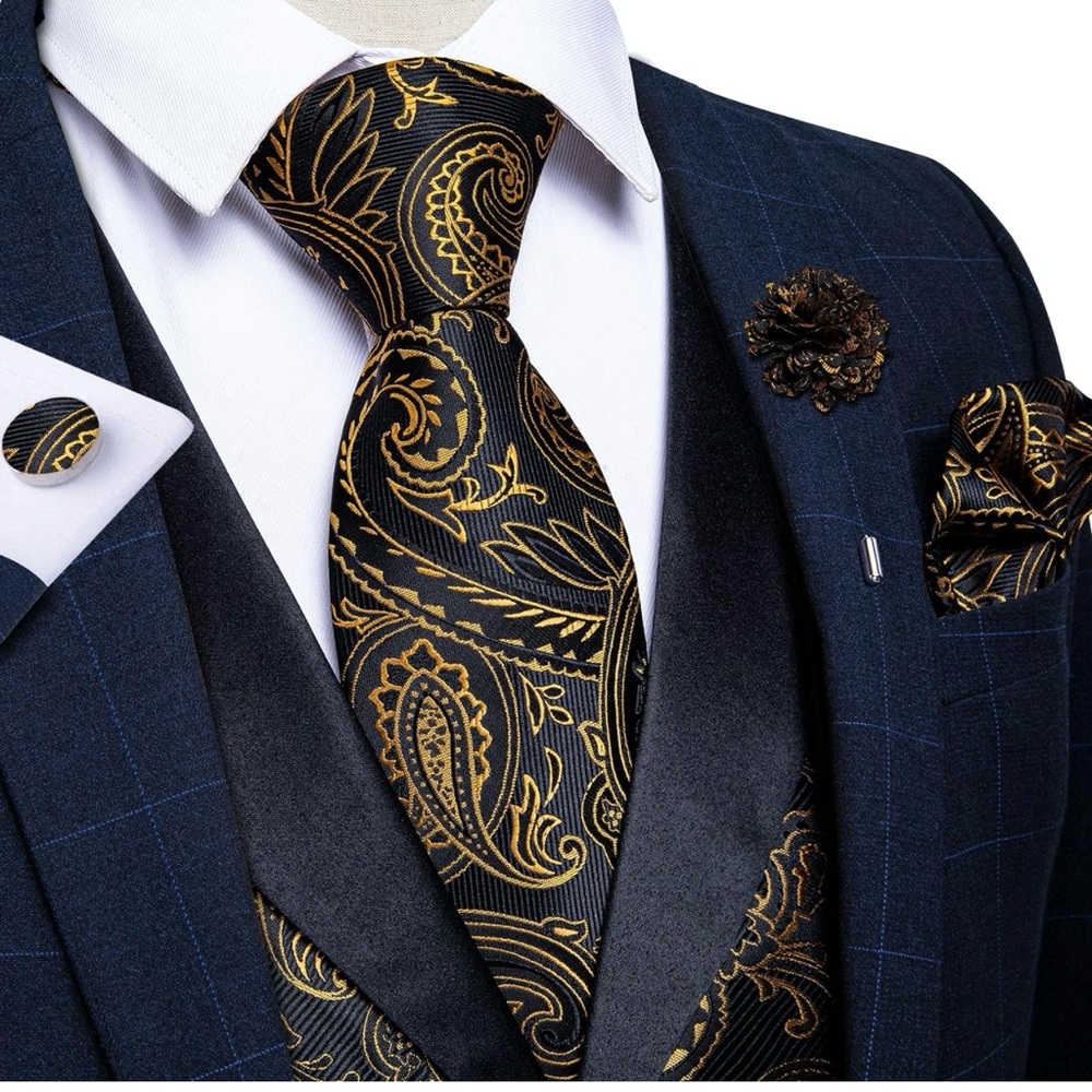 New Paisley Suit Vest Silk Jacquard Waistcoat 7PCS for Tuxedo wedding party - Picture 2 of 6